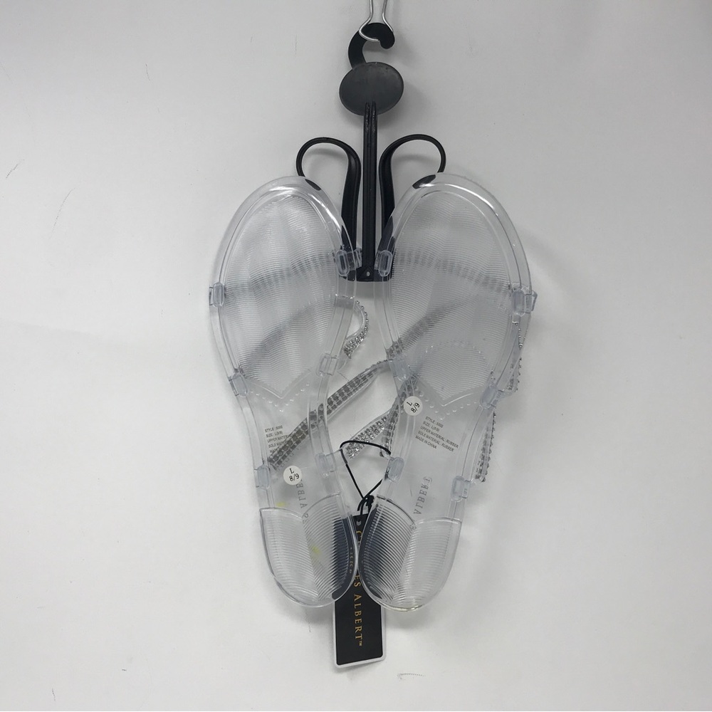 Charles Albert Rubber Sparkly Strappy Sandal, Women's Size L 8/9 - Clear/Silver - Picture 2 of 9